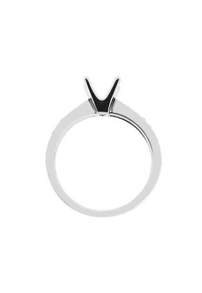 4 Prong Engagement Ring with Micro-Pav?? Set Diamonds Bordered by Beaded Milgrain in 18k White Gold