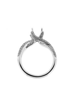 Crossover Twist Shank Semi-Mount Engagement Ring with Pav?? Set Round Diamonds Set in 18k White Gold