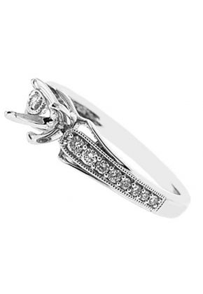 Semi-Mount Engagement Ring with Pav?? Set Diamonds Bordered by Beaded Milgrain in 18k White Gold