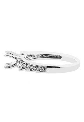 Semi-Mount Engagement Ring with Pav?? Set Diamonds Bordered by Beaded Milgrain in 18k White Gold