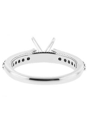 4 Prong Semi-Mount Engagement Ring with Beaded Milgrain and Round Diamonds Set in 18k White Gold