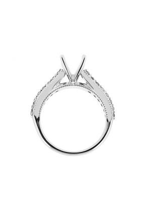 4 Prong Semi-Mount Engagement Ring with Beaded Milgrain and Round Diamonds Set in 18k White Gold