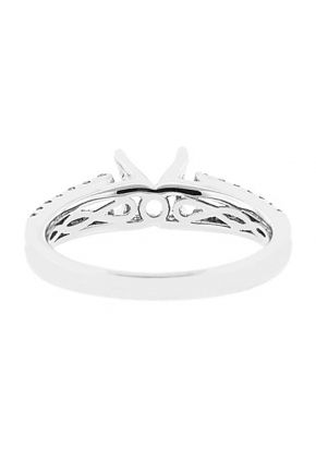 4 Prong Semi-Mount Split Shank Engagement Ring with Round Diamonds Set in 18k White Gold