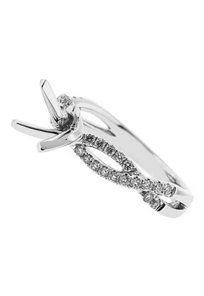 4 Prong Semi-Mount Crossover Twist Shank Engagement Ring with Round Diamonds Set in 18k White Gold