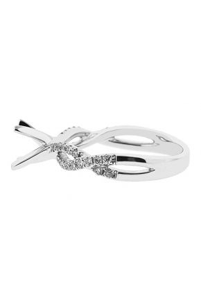 4 Prong Semi-Mount Crossover Twist Shank Engagement Ring with Round Diamonds Set in 18k White Gold