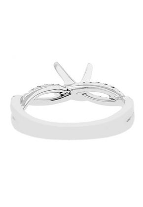 4 Prong Semi-Mount Crossover Twist Shank Engagement Ring with Round Diamonds Set in 18k White Gold