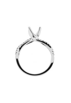4 Prong Semi-Mount Crossover Twist Shank Engagement Ring with Round Diamonds Set in 18k White Gold