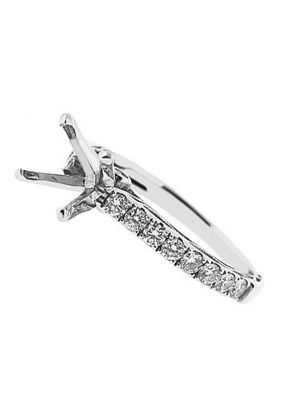 Single Row Micro Prong Set, Miligrained and Filigree Sides with Hidden Diamond Semi Mount 0.49ct Engagement Ring 18kt White Gold