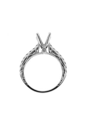 Single Row Micro Prong Set, Miligrained and Filigree Sides with Hidden Diamond Semi Mount 0.49ct Engagement Ring 18kt White Gold