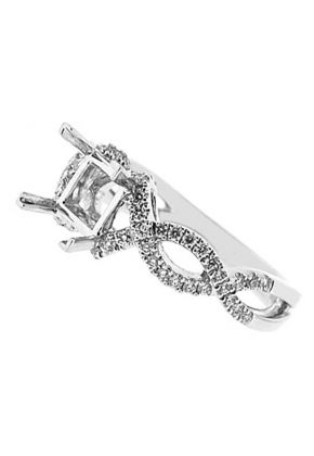 Semi-Mount Crossover Twist Shank Engagement Ring with Micro-Prong Set Round Diamonds in 18k White Gold