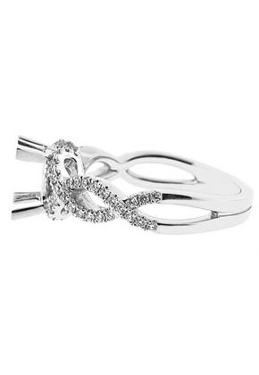 Semi-Mount Crossover Twist Shank Engagement Ring with Micro-Prong Set Round Diamonds in 18k White Gold