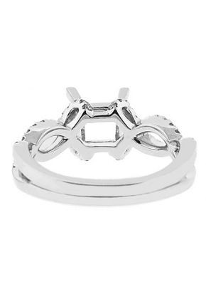 Semi-Mount Crossover Twist Shank Engagement Ring with Micro-Prong Set Round Diamonds in 18k White Gold