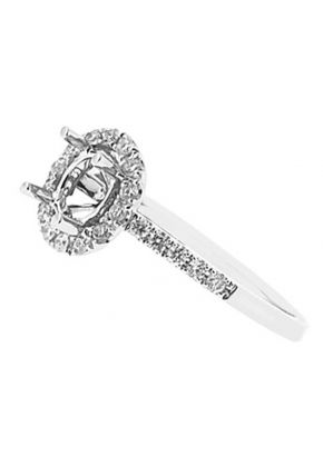 Semi-Mount Round Halo Engagement Ring with Prong Set Diamonds in 18k White Gold