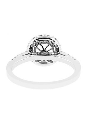 Semi-Mount Round Halo Engagement Ring with Prong Set Diamonds in 18k White Gold