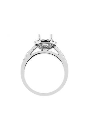 Semi-Mount Round Halo Engagement Ring with Prong Set Diamonds in 18k White Gold