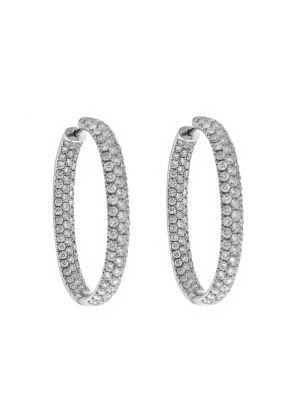 Pav?? Set Hoop Earrings with Round Diamonds in 18k White Gold