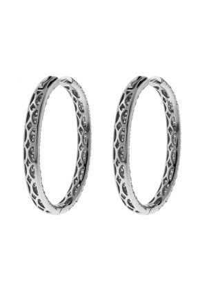 Pav?? Set Hoop Earrings with Round Diamonds in 18k White Gold