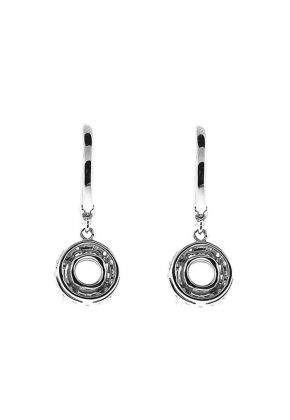 Round Halo Style Dangling Earrings with Diamonds Set in 18k White Gold