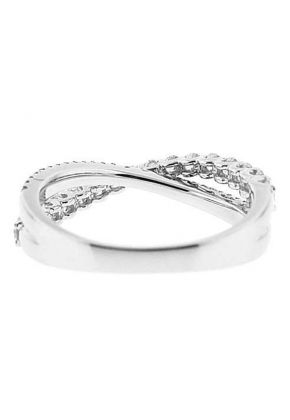 Split Shank Crossover Ring with Overlapping Larger and Smaller Diamonds Set in 18K White Gold