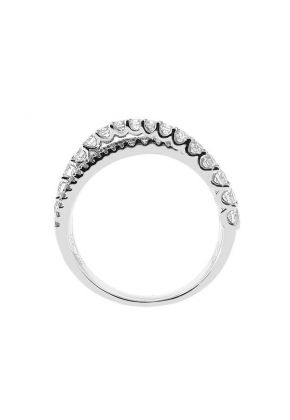 Split Shank Crossover Ring with Overlapping Larger and Smaller Diamonds Set in 18K White Gold
