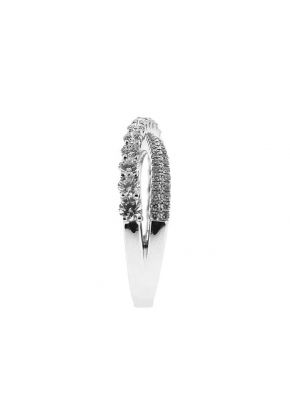 Split Shank Crossover Ring with Overlapping Larger and Smaller Diamonds Set in 18K White Gold