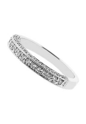 Three Side Band with Micro-Pav?? Set Round Diamonds Bordered by Beaded Milgrain in 18k White Gold