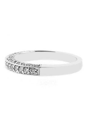 Three Side Band with Micro-Pav?? Set Round Diamonds Bordered by Beaded Milgrain in 18k White Gold