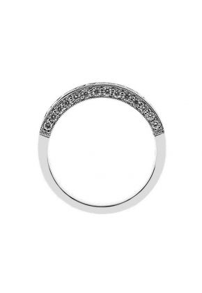 Three Side Band with Micro-Pav?? Set Round Diamonds Bordered by Beaded Milgrain in 18k White Gold