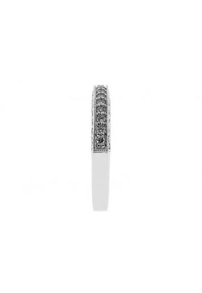 Three Side Band with Micro-Pav?? Set Round Diamonds Bordered by Beaded Milgrain in 18k White Gold