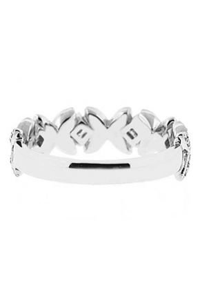 Beaded Milgrain Engraved Band with Round and Princess Cut Diamonds Set in 18k White Gold