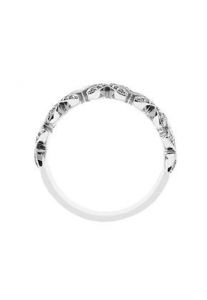 Beaded Milgrain Engraved Band with Round and Princess Cut Diamonds Set in 18k White Gold
