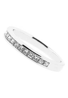 Single Row Channel Set Band with Princess Cut Diamonds in 18k White Gold