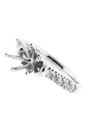 6 Prong Semi-Mount Engagement Ring with Milgrain and Round Diamonds Set in 18k White Gold