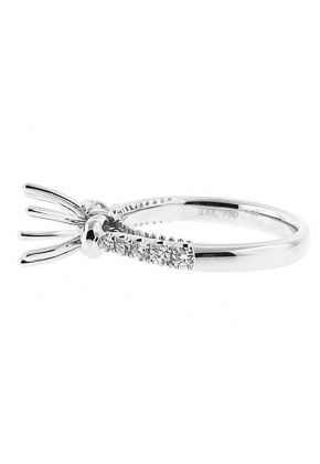 6 Prong Semi-Mount Engagement Ring with Milgrain and Round Diamonds Set in 18k White Gold