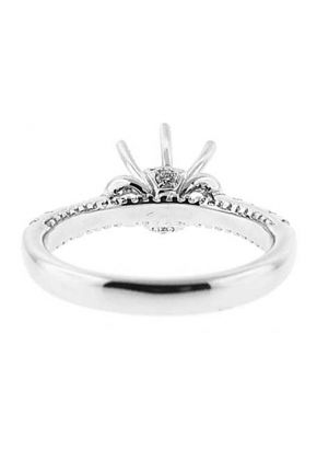 6 Prong Semi-Mount Engagement Ring with Milgrain and Round Diamonds Set in 18k White Gold