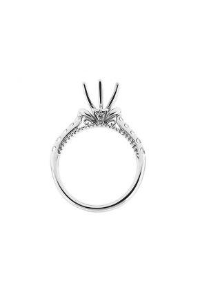 6 Prong Semi-Mount Engagement Ring with Milgrain and Round Diamonds Set in 18k White Gold