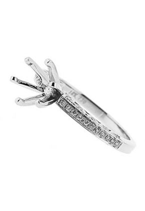 6 Prong Semi-Mount Engagement Ring with Triangular Design Side Profile and Round Diamonds Set in 18k White Gold