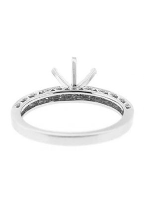 6 Prong Semi-Mount Engagement Ring with Triangular Design Side Profile and Round Diamonds Set in 18k White Gold