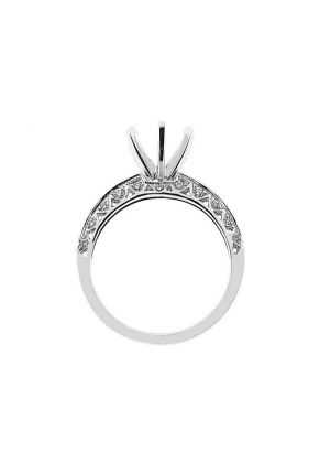6 Prong Semi-Mount Engagement Ring with Triangular Design Side Profile and Round Diamonds Set in 18k White Gold