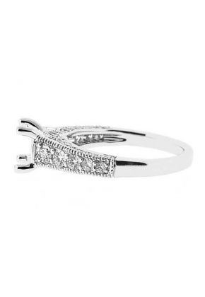 Semi-Mount Milgrain Engraved Engagement Ring with Pav?? Set Diamonds in 18k White Gold