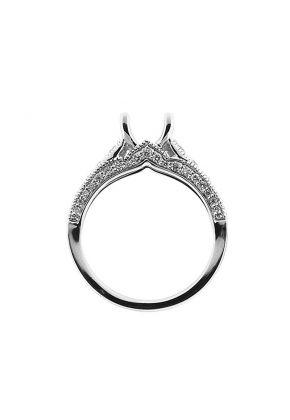 Semi-Mount Milgrain Engraved Engagement Ring with Pav?? Set Diamonds in 18k White Gold