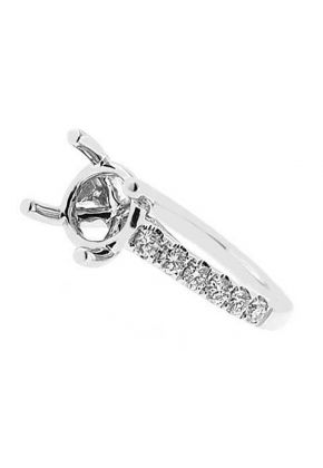 Semi-Mount Engagement Ring with Prong and Micro Prong Set Round Diamonds in 18k White Gold