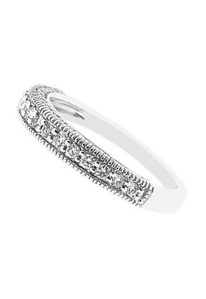 Diamond Prong Set Milgrain Wedding Band in 18K White Gold