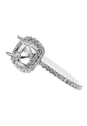 Semi-Mount Square Halo Engagement Ring with Prong and Pav?? Set Diamonds in 18k White Gold