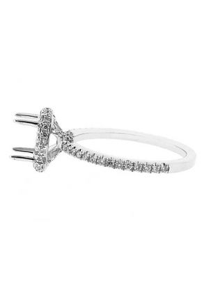 Semi-Mount Square Halo Engagement Ring with Prong and Pav?? Set Diamonds in 18k White Gold