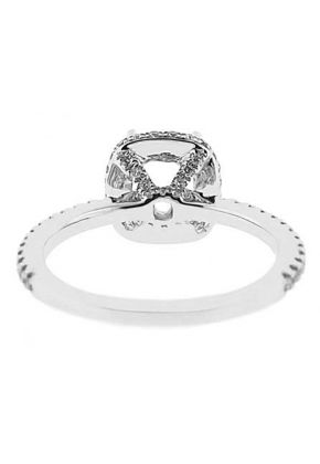 Semi-Mount Square Halo Engagement Ring with Prong and Pav?? Set Diamonds in 18k White Gold