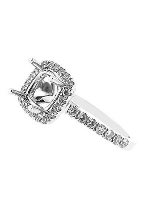 Semi-Mount Square Halo Engagement Ring with Diamonds Set in 18k White Gold