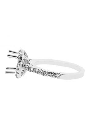 Semi-Mount Square Halo Engagement Ring with Diamonds Set in 18k White Gold