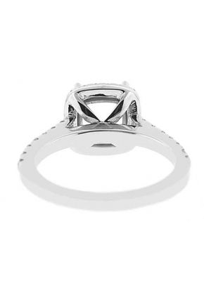 Semi-Mount Square Halo Engagement Ring with Diamonds Set in 18k White Gold