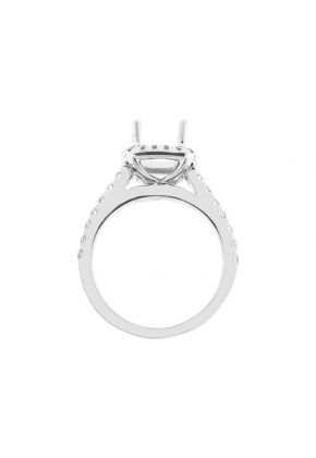 Semi-Mount Square Halo Engagement Ring with Diamonds Set in 18k White Gold